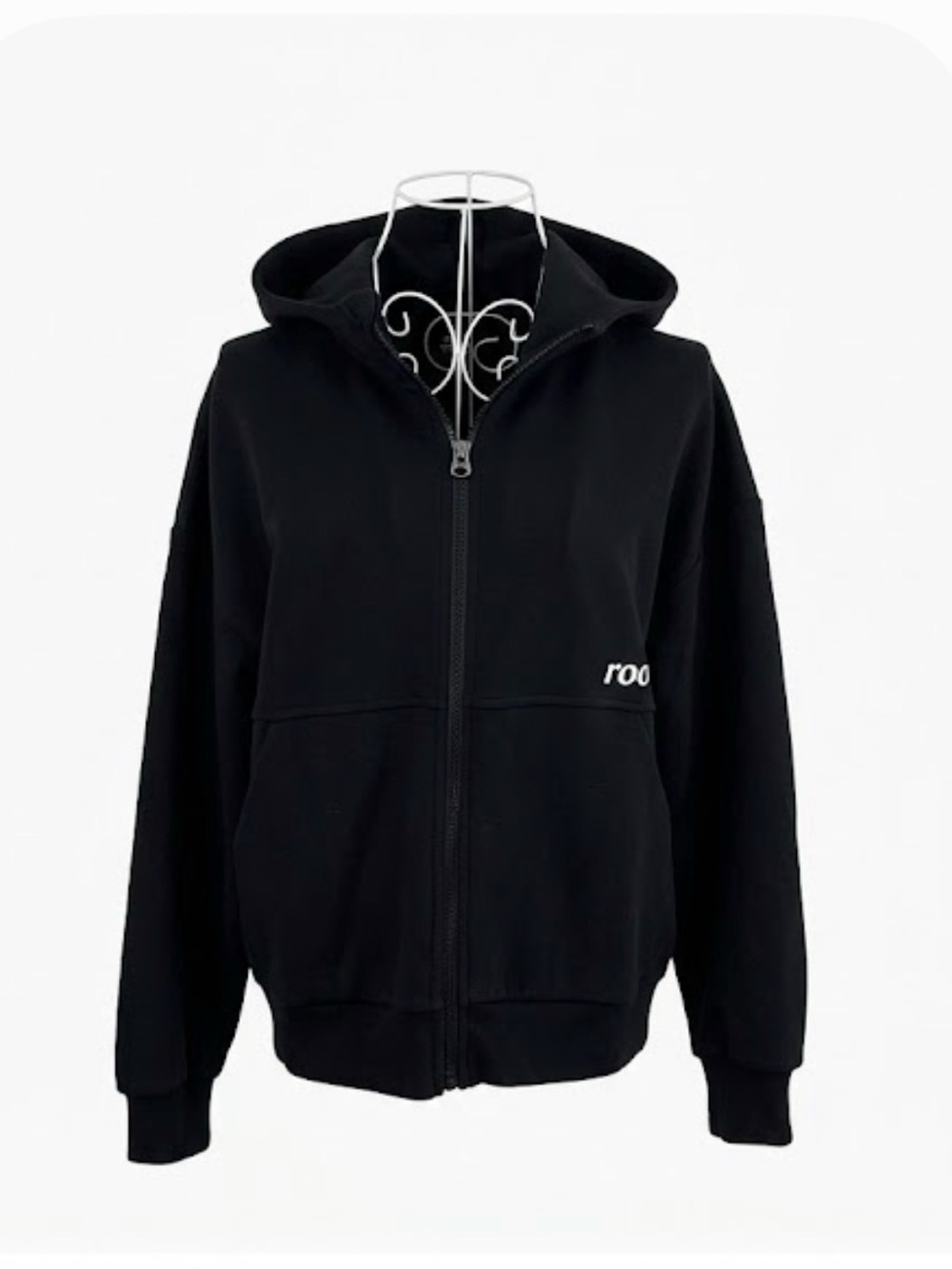 Roots Kids Black Full-Zip Hoodie Sweatshirt Graphic Back LogoXL/ Fits Women’s XS